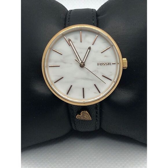 Fossil BQ3491 Women's Black Leather Analog White Dial Quartz Genuine Watch HO354 - Picture 1 of 9